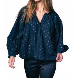 NEW THE SHIRT lurex minka shirt in navy